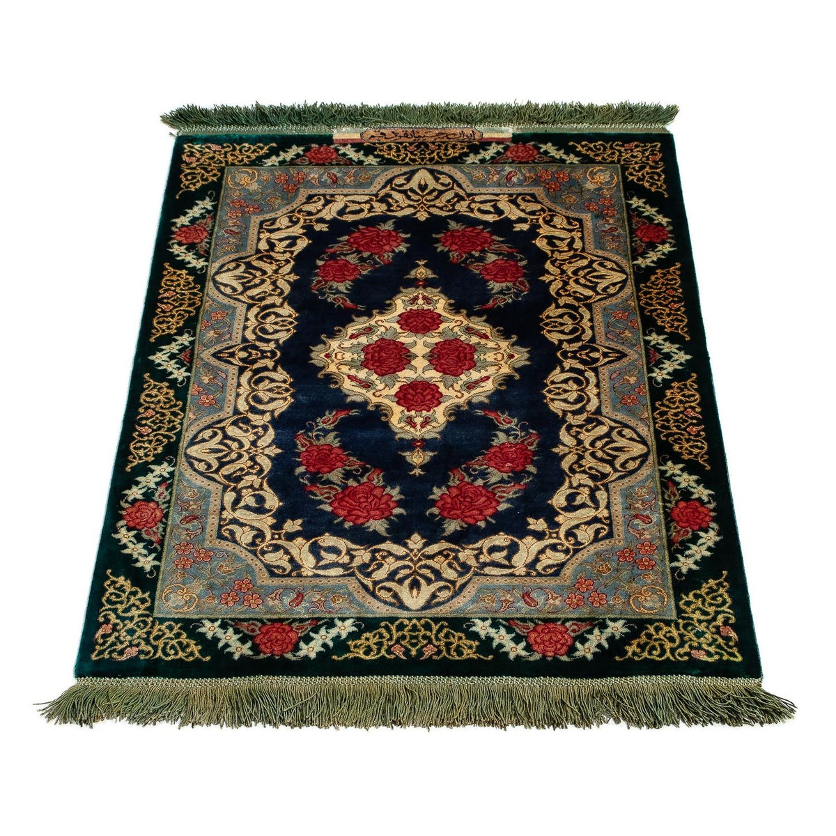 Alfombra persa - Ghom - 77 x 58 cm - azul oscuro