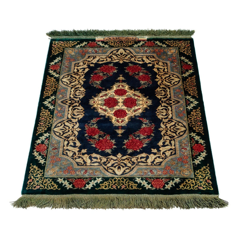 Alfombra persa - Ghom - 77 x 58 cm - azul oscuro