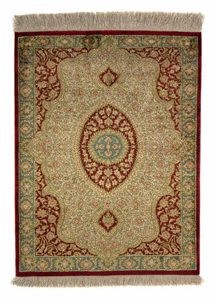 Alfombra persa - Ghom - 78 x 58 cm - rojo oscuro