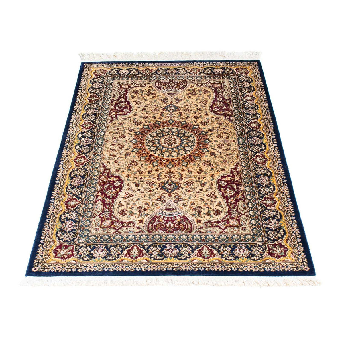 Alfombra persa - Ghom - 123 x 77 cm - azul oscuro
