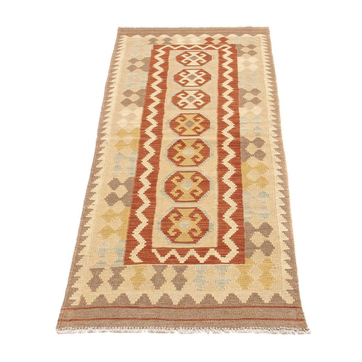 Alfombra de pasillo Alfombra Kelim - Splash - 197 x 68 cm - marrón claro