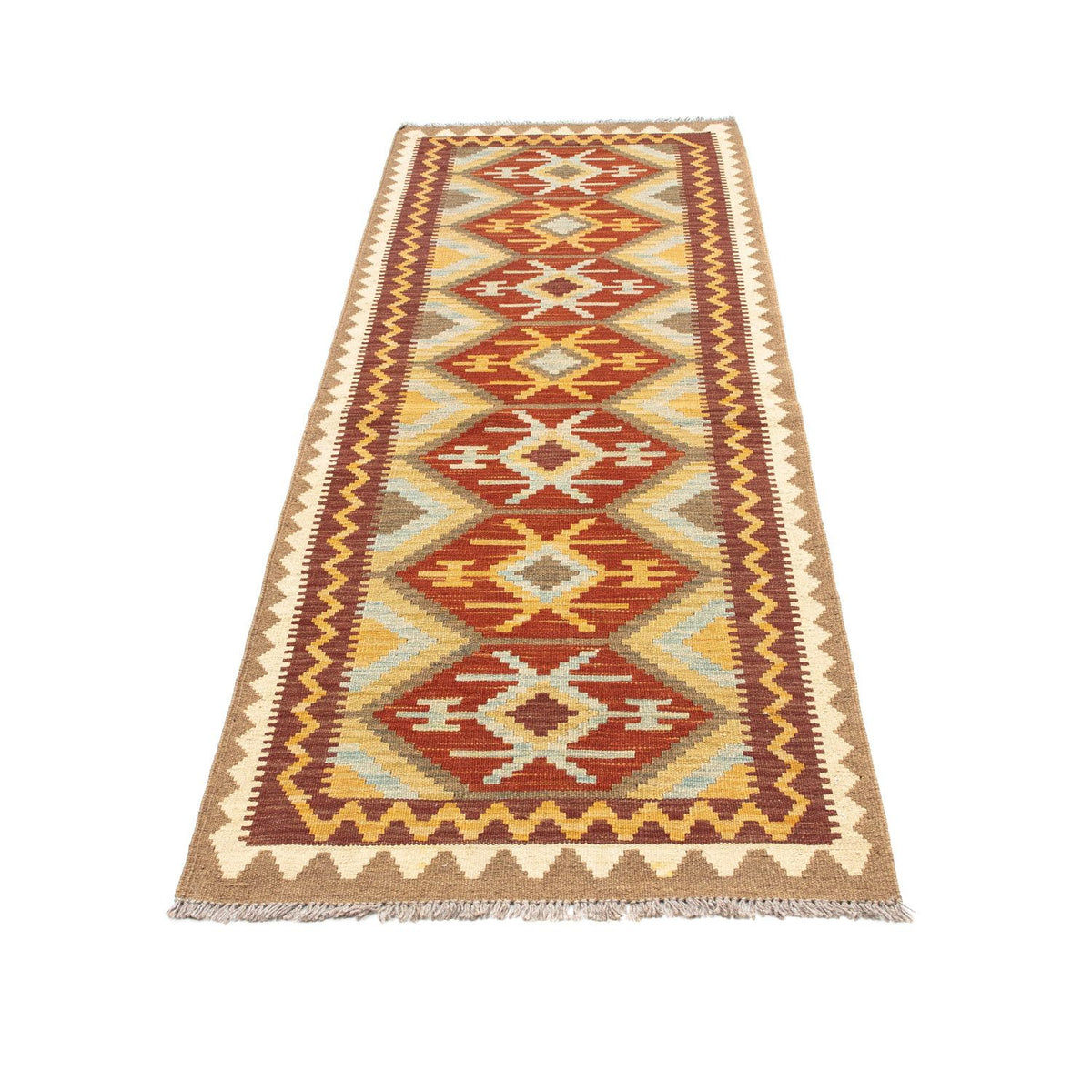 Alfombra de pasillo Alfombra Kelim - Oriental - 210 x 72 cm - marrón claro
