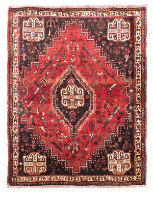 Alfombra persa - Nómada - 162 x 117 cm - rojo oscuro