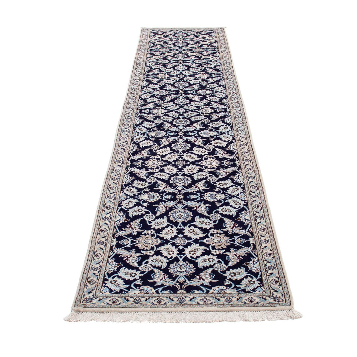 Alfombra de pasillo Alfombra Persa - Nain - Real - 367 x 75 cm - azul oscuro