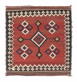 Alfombra Kelim - Oriental cuadrado  - 144 x 132 cm - rojo oscuro