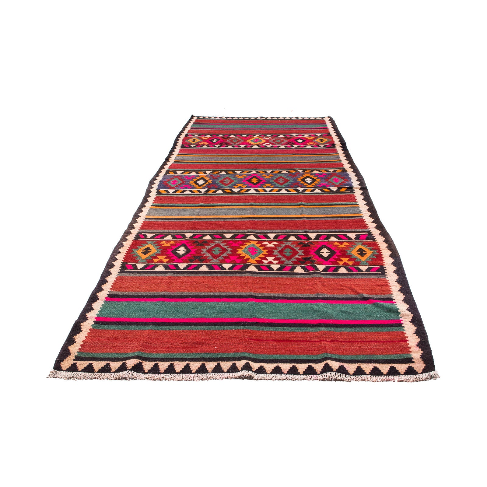 Alfombra de pasillo Alfombra Kelim - Antigua - 370 x 145 cm - multicolor