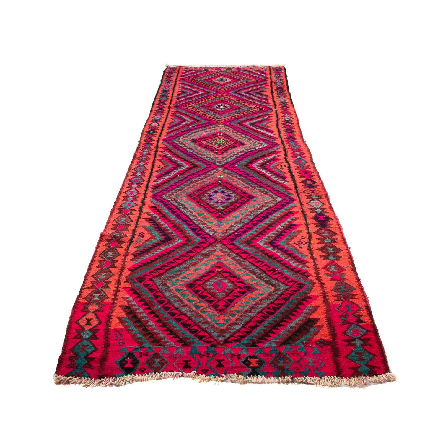 Alfombra de pasillo Alfombra Kelim - Antigua - 380 x 120 cm - multicolor