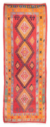 Kilim antiguo Alfombra 150x410cm - Alfombra de pasillo / Rojo / 150 x 410 cm Alfombra de pasillo