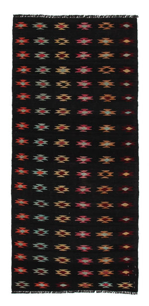 Alfombra de pasillo Alfombra Kelim - Splash - 195 x 85 cm - negro