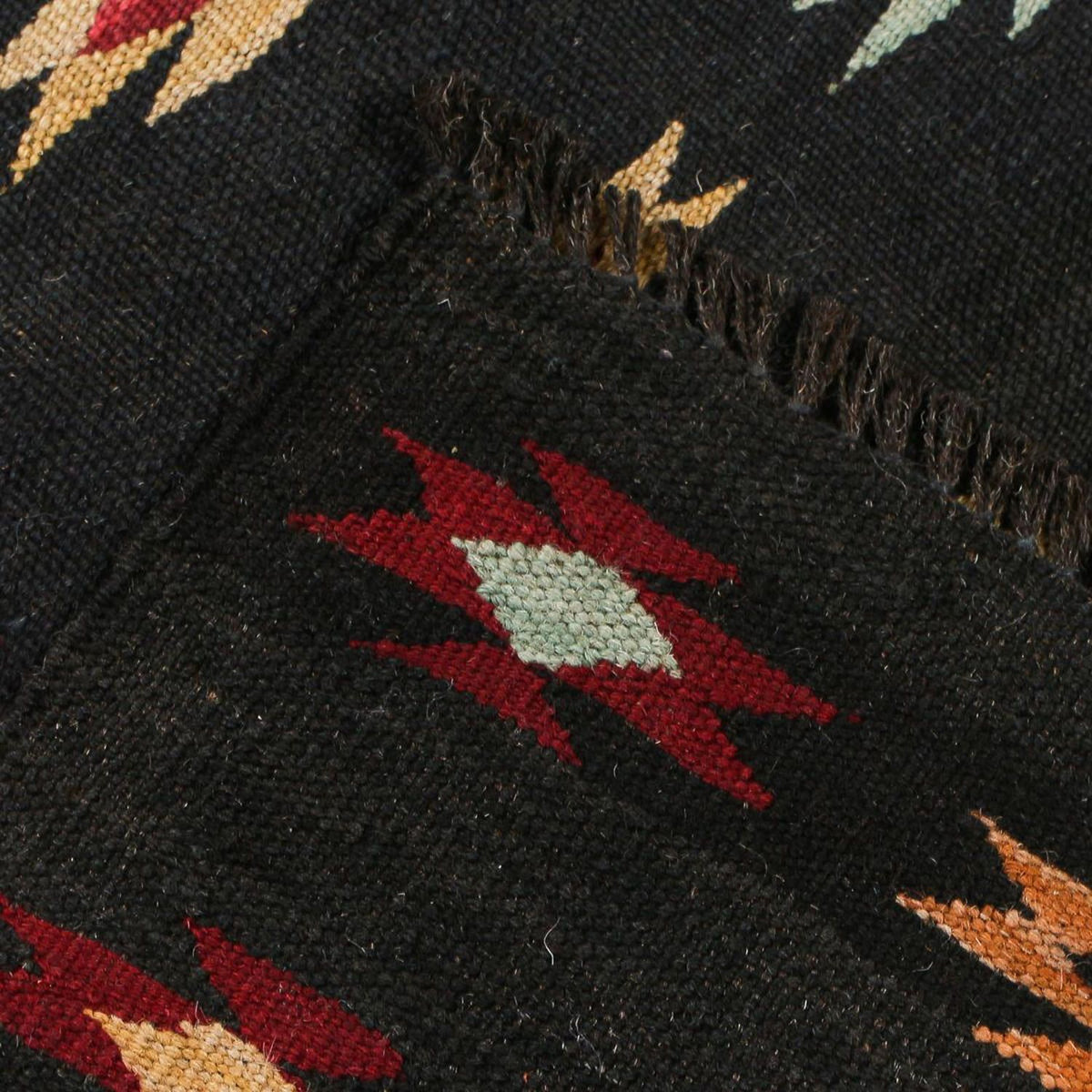 Alfombra de pasillo Alfombra Kelim - Splash - 195 x 85 cm - negro