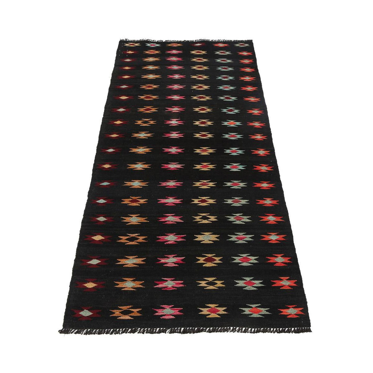 Alfombra de pasillo Alfombra Kelim - Splash - 195 x 85 cm - negro