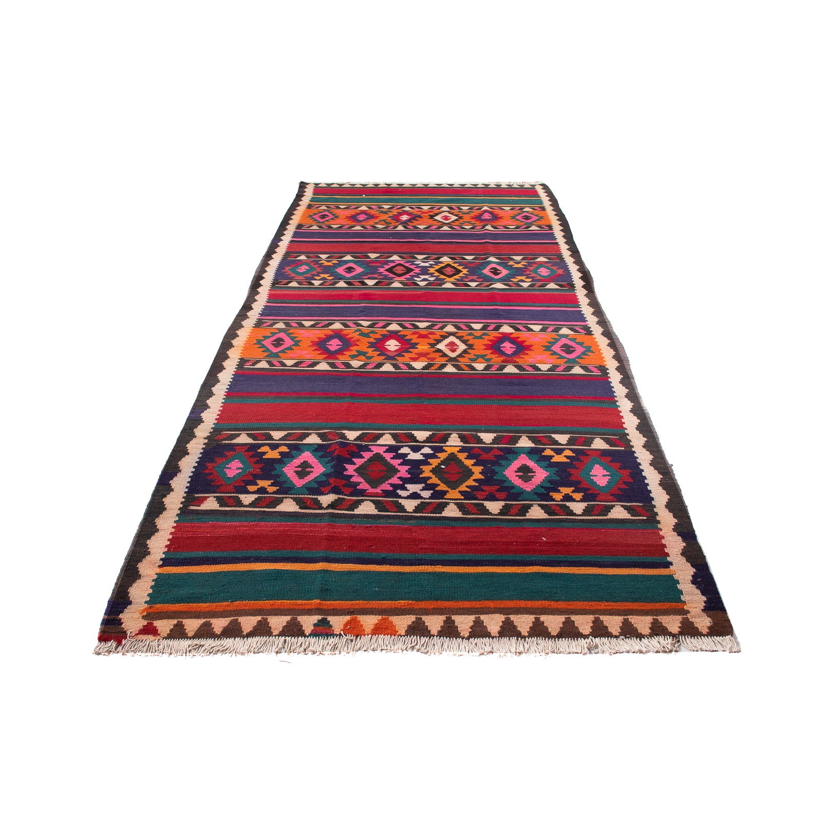 Alfombra de pasillo Alfombra Kelim - Antigua - 370 x 145 cm - multicolor
