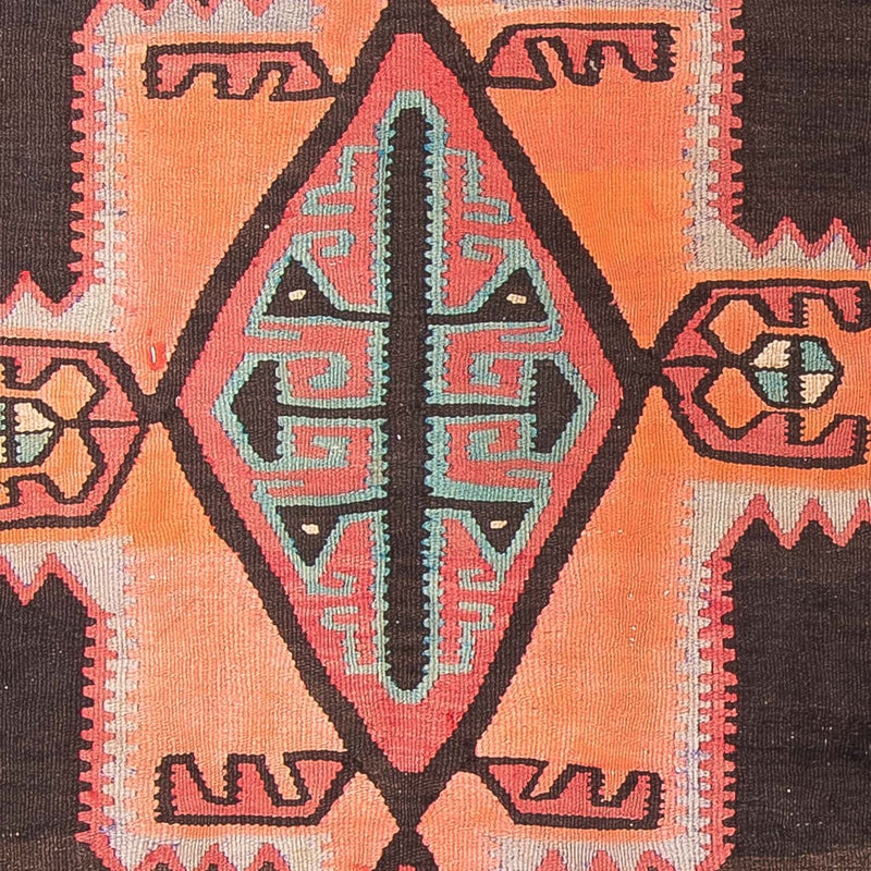 Alfombra de pasillo Alfombra Kelim - Antigua - 435 x 158 cm - marrón oscuro