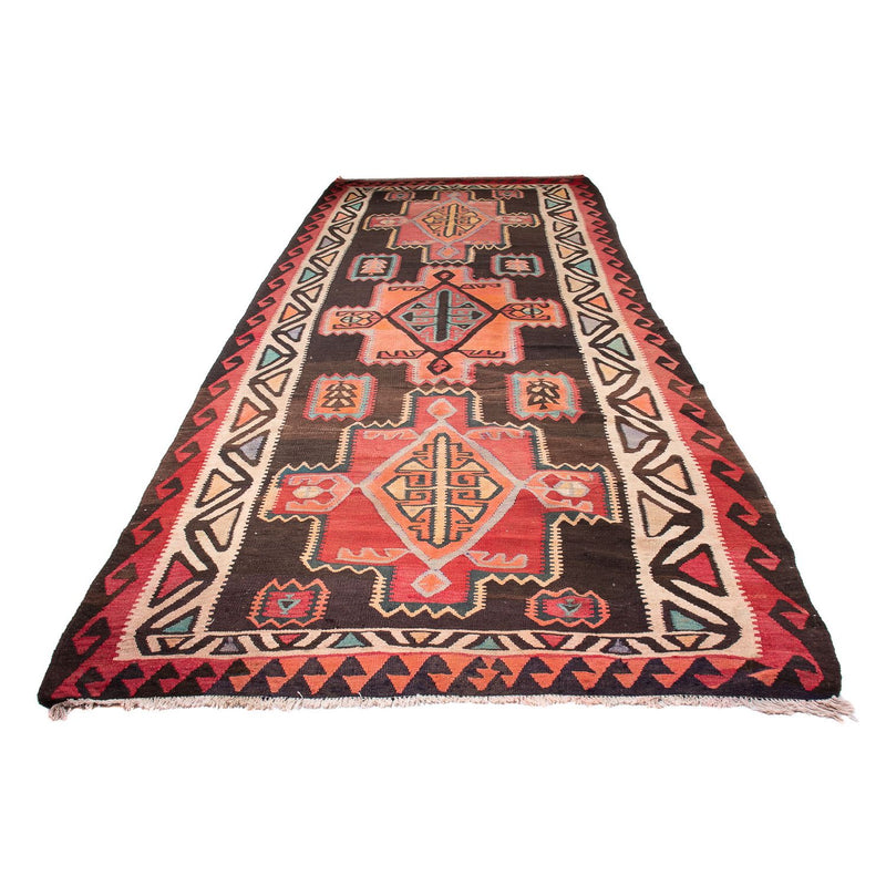 Alfombra de pasillo Alfombra Kelim - Antigua - 435 x 158 cm - marrón oscuro