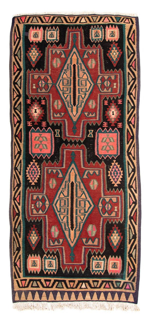 Alfombra de pasillo Alfombra Kelim - Antigua - 300 x 140 cm - multicolor