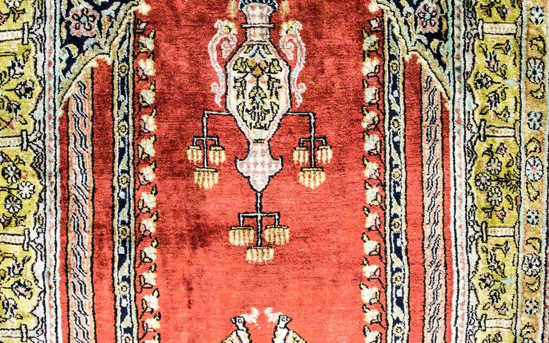 Alfombra de seda - Kayseri - 137 x 77 cm - rojo