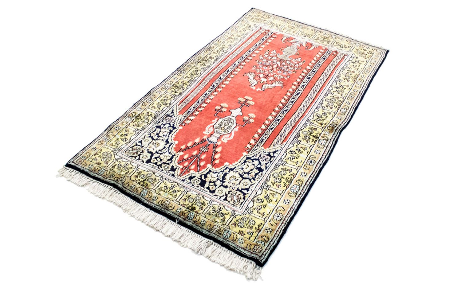 Alfombra de seda - Kayseri - 137 x 77 cm - rojo