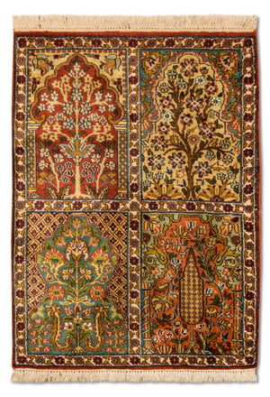 Alfombra de seda - Seda de Cachemira - 91 x 65 cm - multicolor