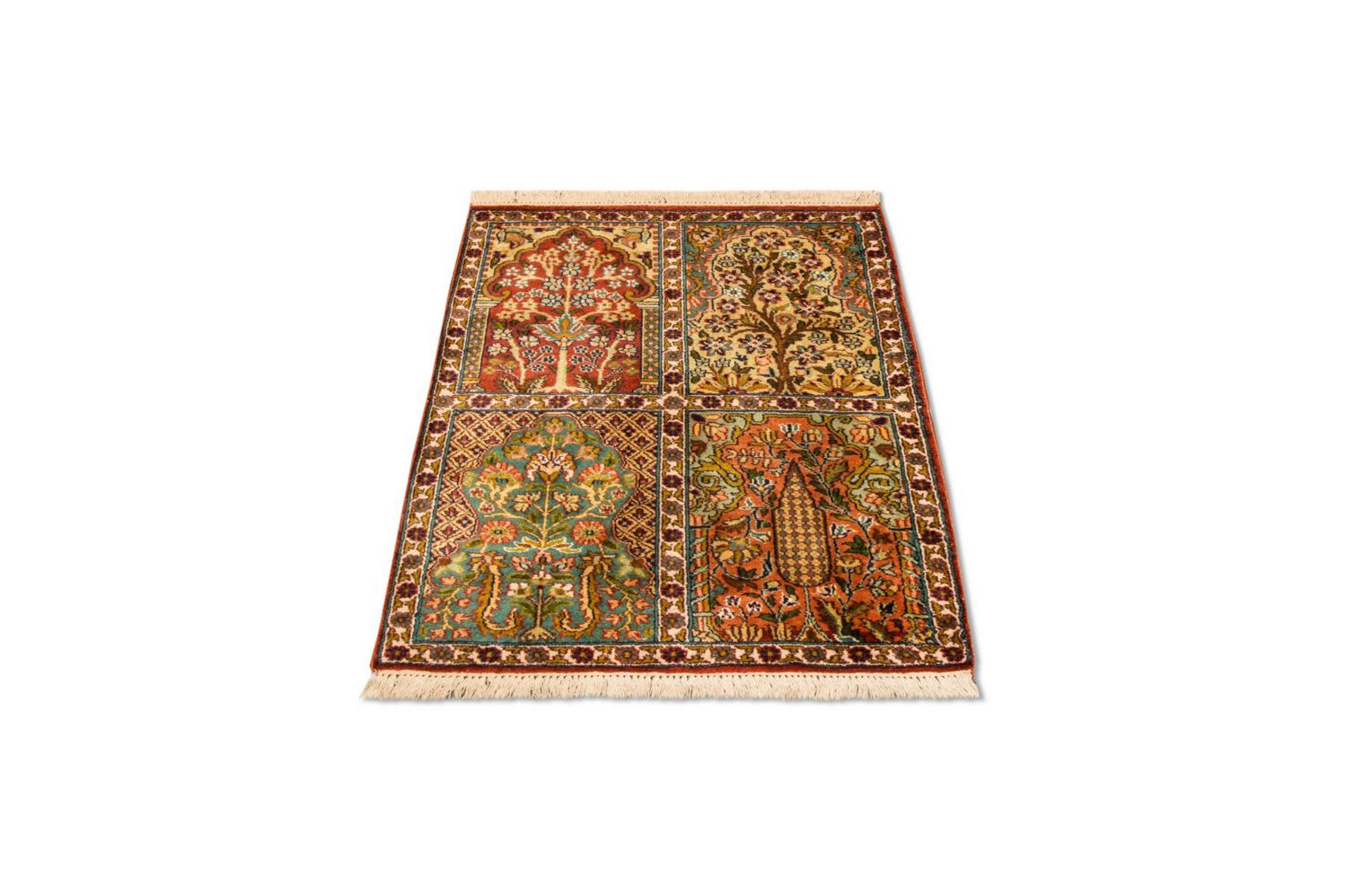 Alfombra de seda - Seda de Cachemira - 91 x 65 cm - multicolor