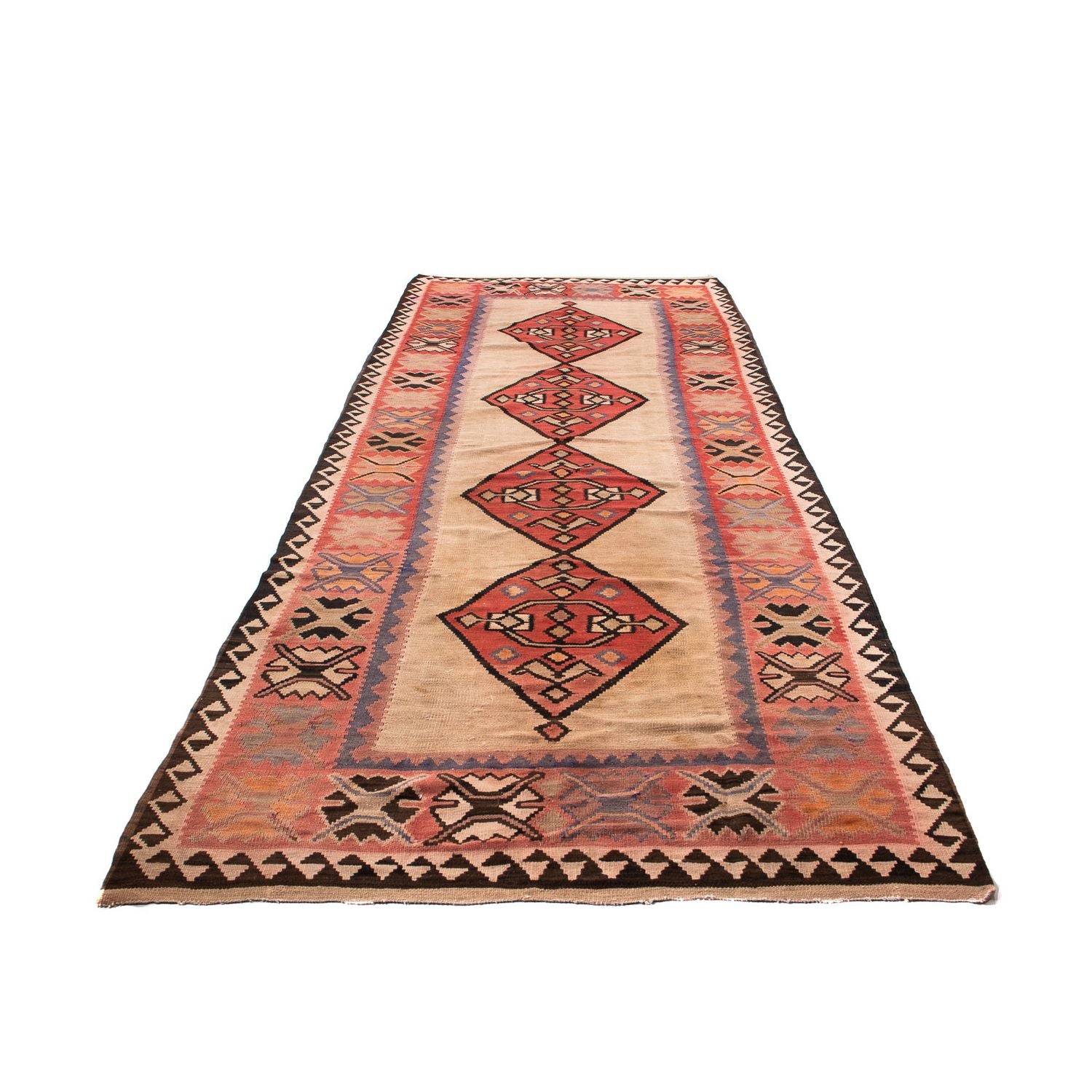 Alfombra de pasillo Alfombra Kelim - Antigua - 360 x 155 cm - multicolor