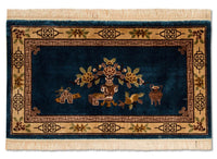 Alfombra de seda - Seda china - 122 x 69 cm - azul oscuro
