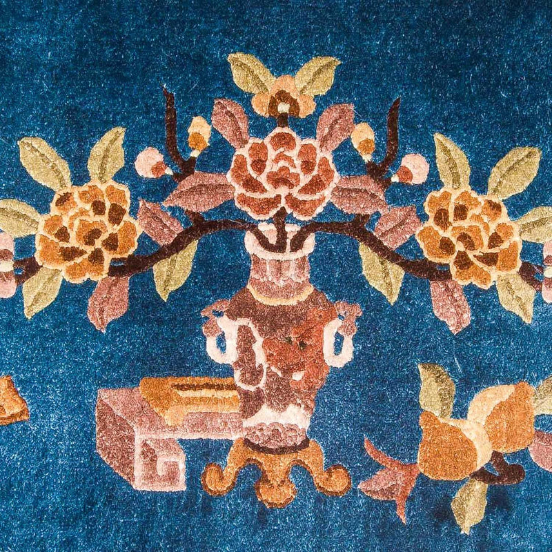 Alfombra de seda - Seda china - 122 x 69 cm - azul oscuro