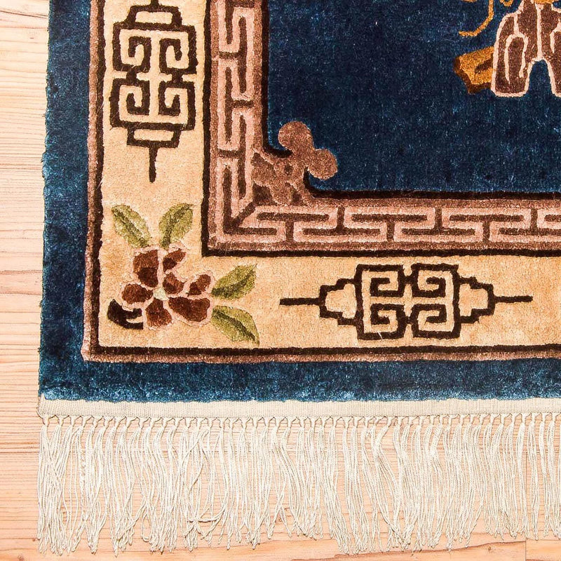 Alfombra de seda - Seda china - 122 x 69 cm - azul oscuro