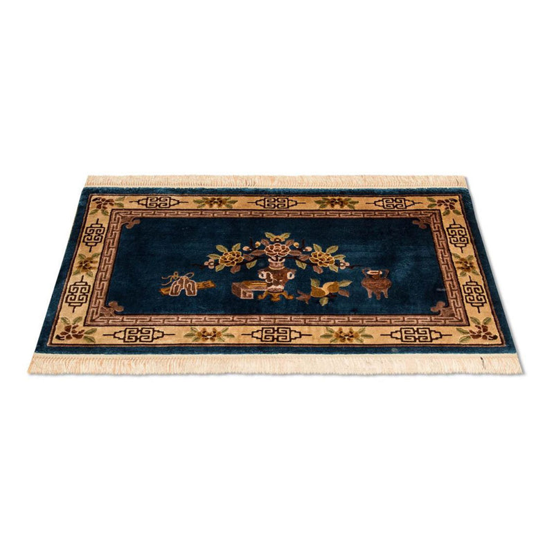 Alfombra de seda - Seda china - 122 x 69 cm - azul oscuro