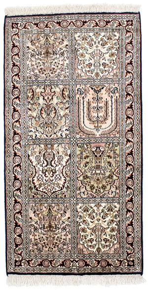 Alfombra de seda - Seda de Cachemira - 124 x 65 cm - multicolor