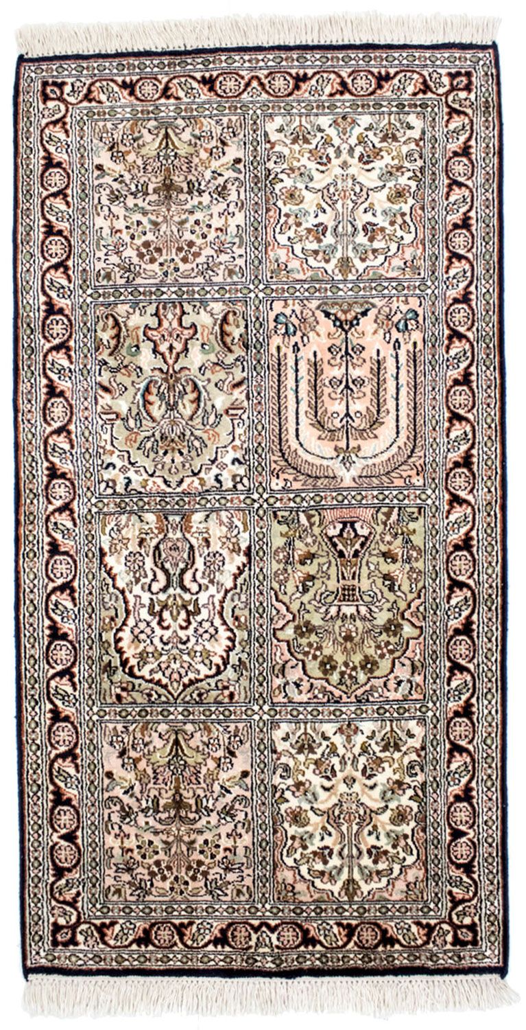 Alfombra de seda - Seda de Cachemira - 124 x 65 cm - multicolor
