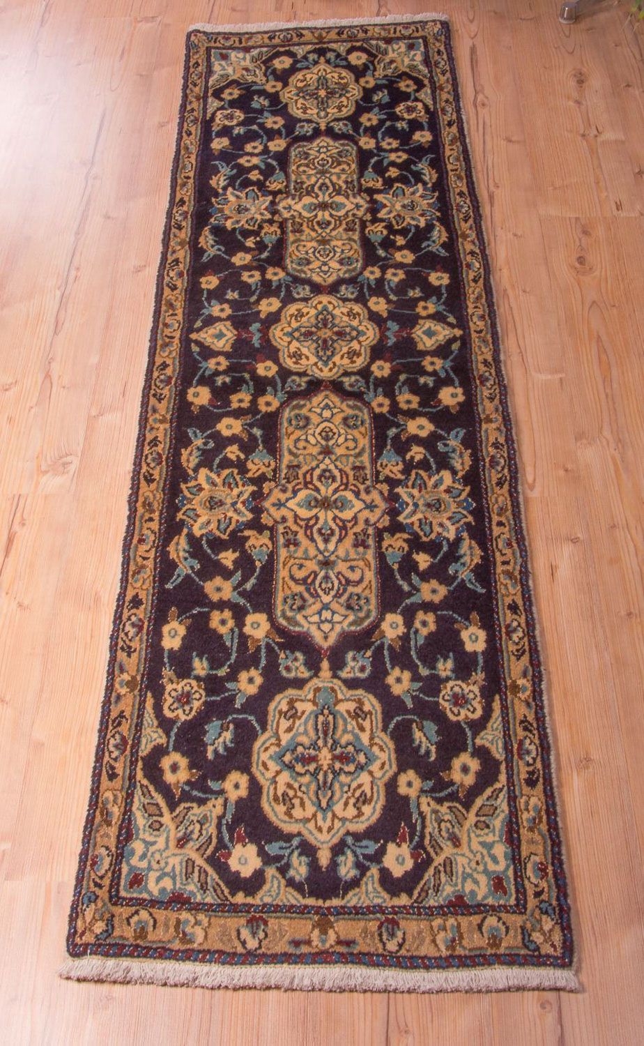 Alfombra de pasillo Alfombra Persa - Nain - Real - 202 x 59 cm - azul oscuro
