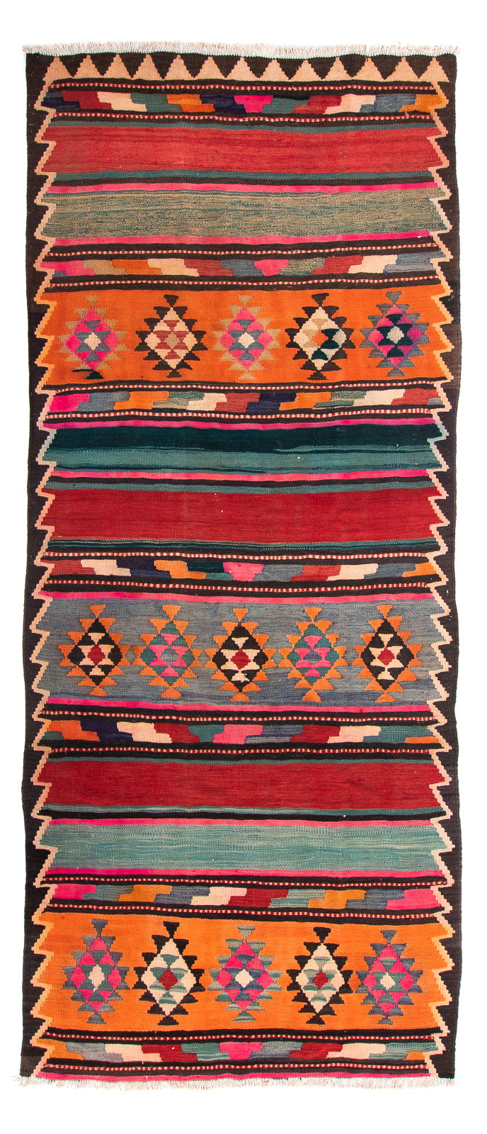 Alfombra de pasillo Alfombra Kelim - Antigua - 350 x 150 cm - multicolor