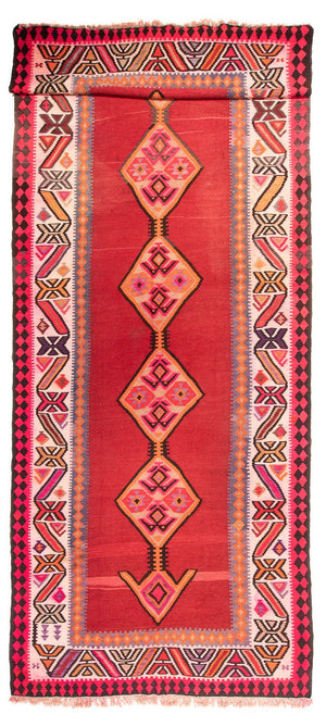 Alfombra de pasillo Alfombra Kelim - Antigua - 490 x 190 cm - rojo