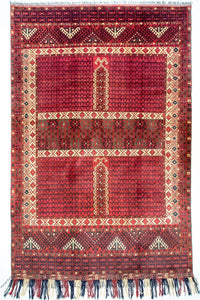 Alfombra afgana - Hatschlu - 293 x 203 cm - rojo