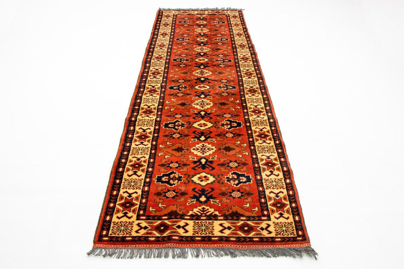 Alfombra de pasillo Alfombra afgana - Hatschlu - 305 x 84 cm - naranja