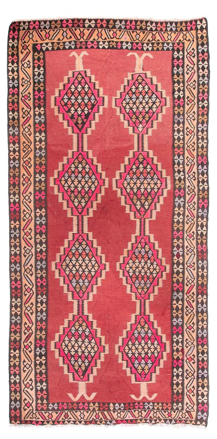Alfombra de pasillo Alfombra Kelim - Antigua - 380 x 185 cm - rojo
