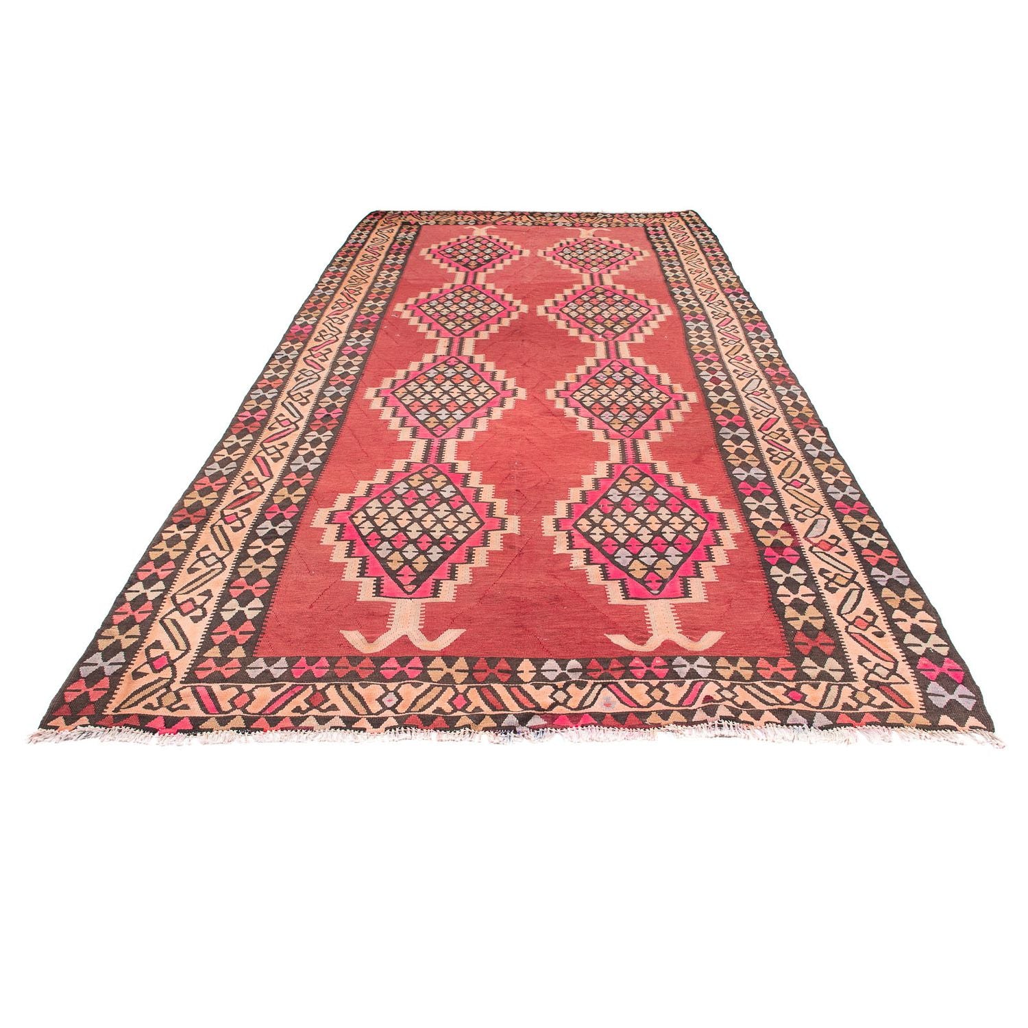 Alfombra de pasillo Alfombra Kelim - Antigua - 380 x 185 cm - rojo