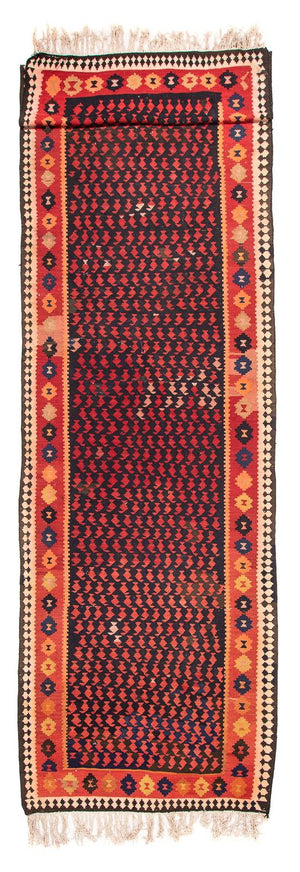 Alfombra de pasillo Alfombra Kelim - Antigua - 450 x 120 cm - azul oscuro