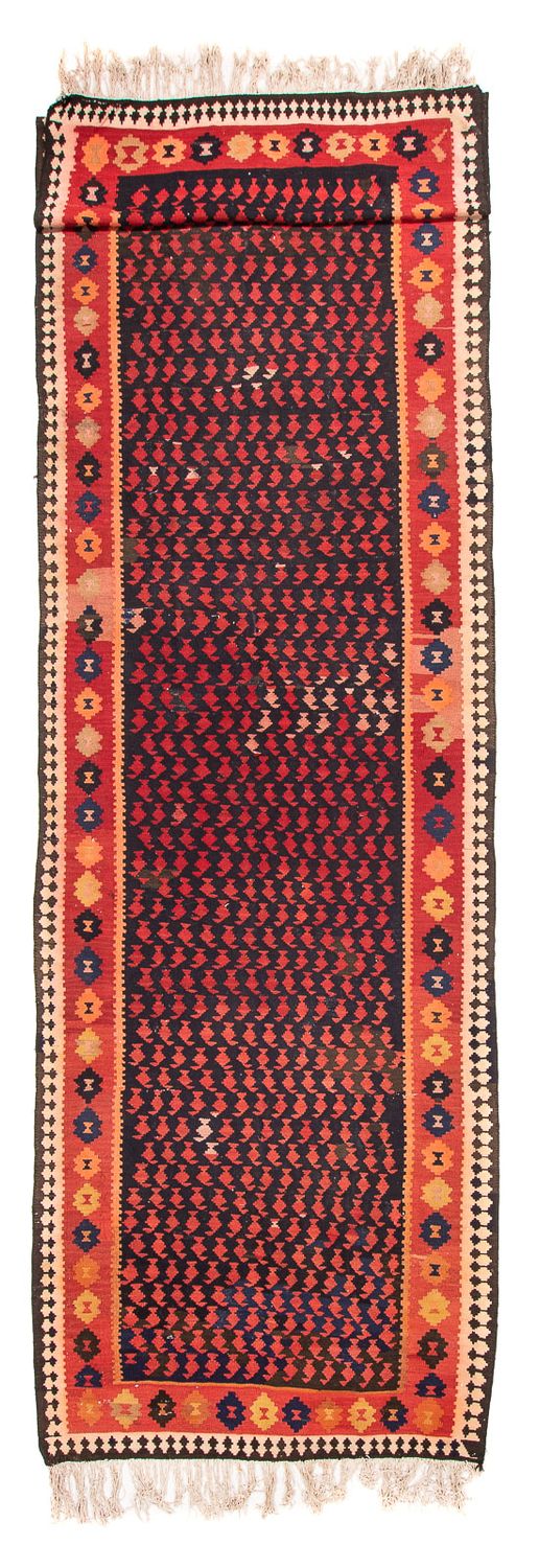Alfombra de pasillo Alfombra Kelim - Antigua - 450 x 120 cm - azul oscuro