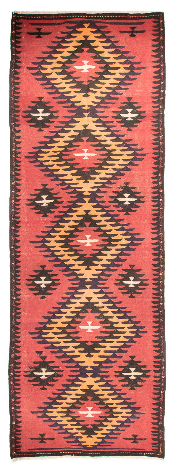 Alfombra de pasillo Alfombra Kelim - Antigua - 435 x 150 cm - rojo claro