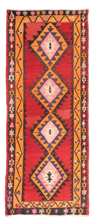 Alfombra de pasillo Alfombra Kelim - Antigua - 390 x 150 cm - rojo
