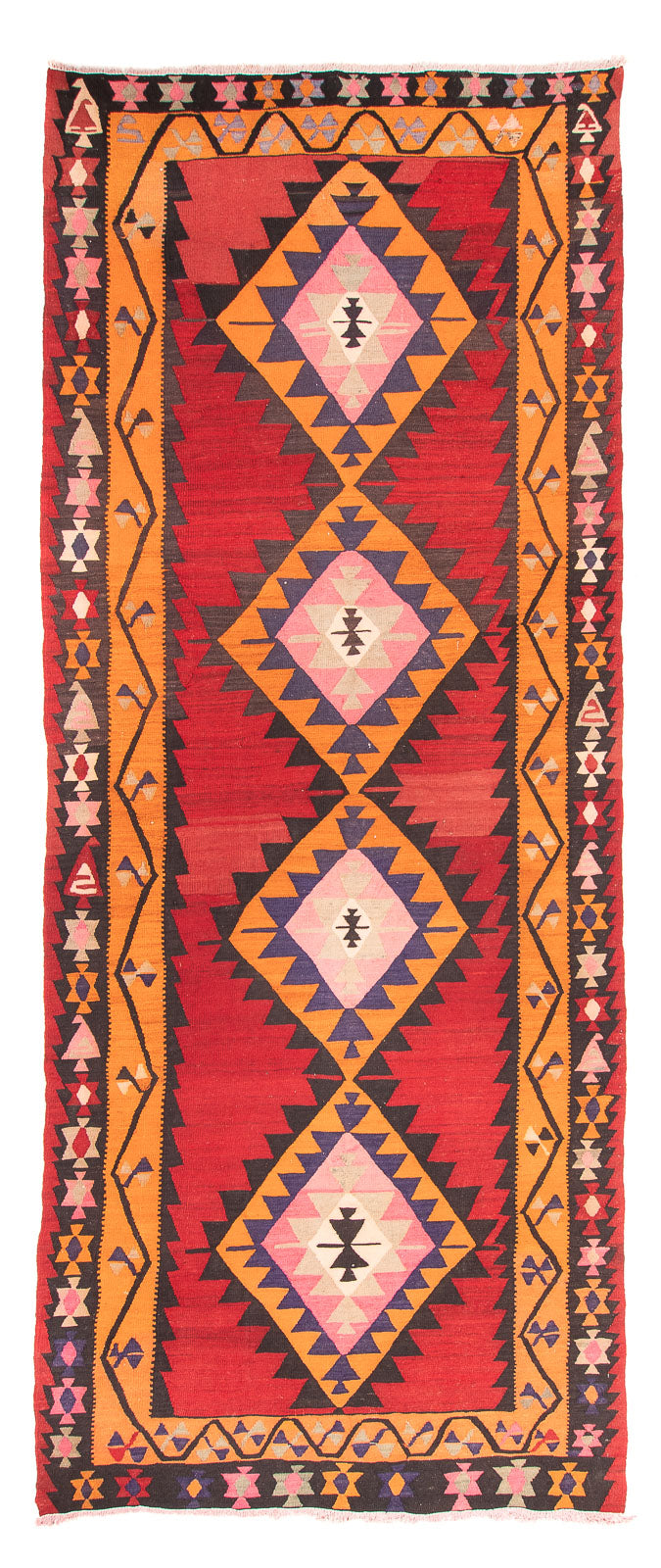 Alfombra de pasillo Alfombra Kelim - Antigua - 390 x 150 cm - rojo