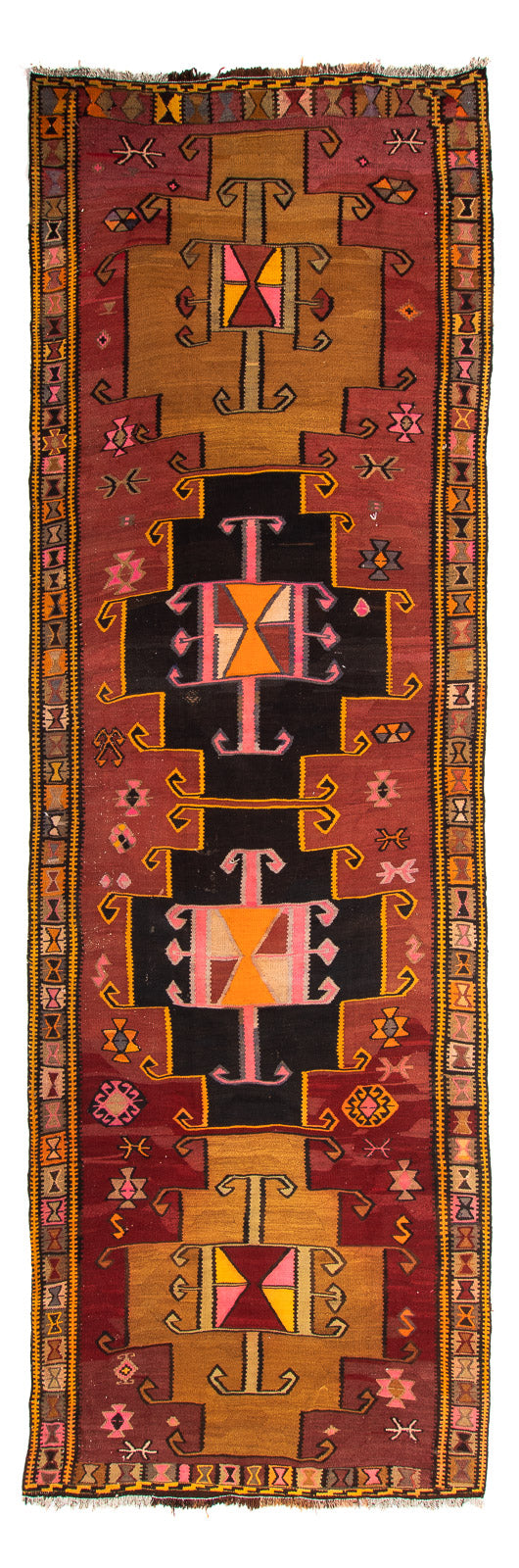 Alfombra de pasillo Alfombra Kelim - Antigua - 375 x 130 cm - multicolor