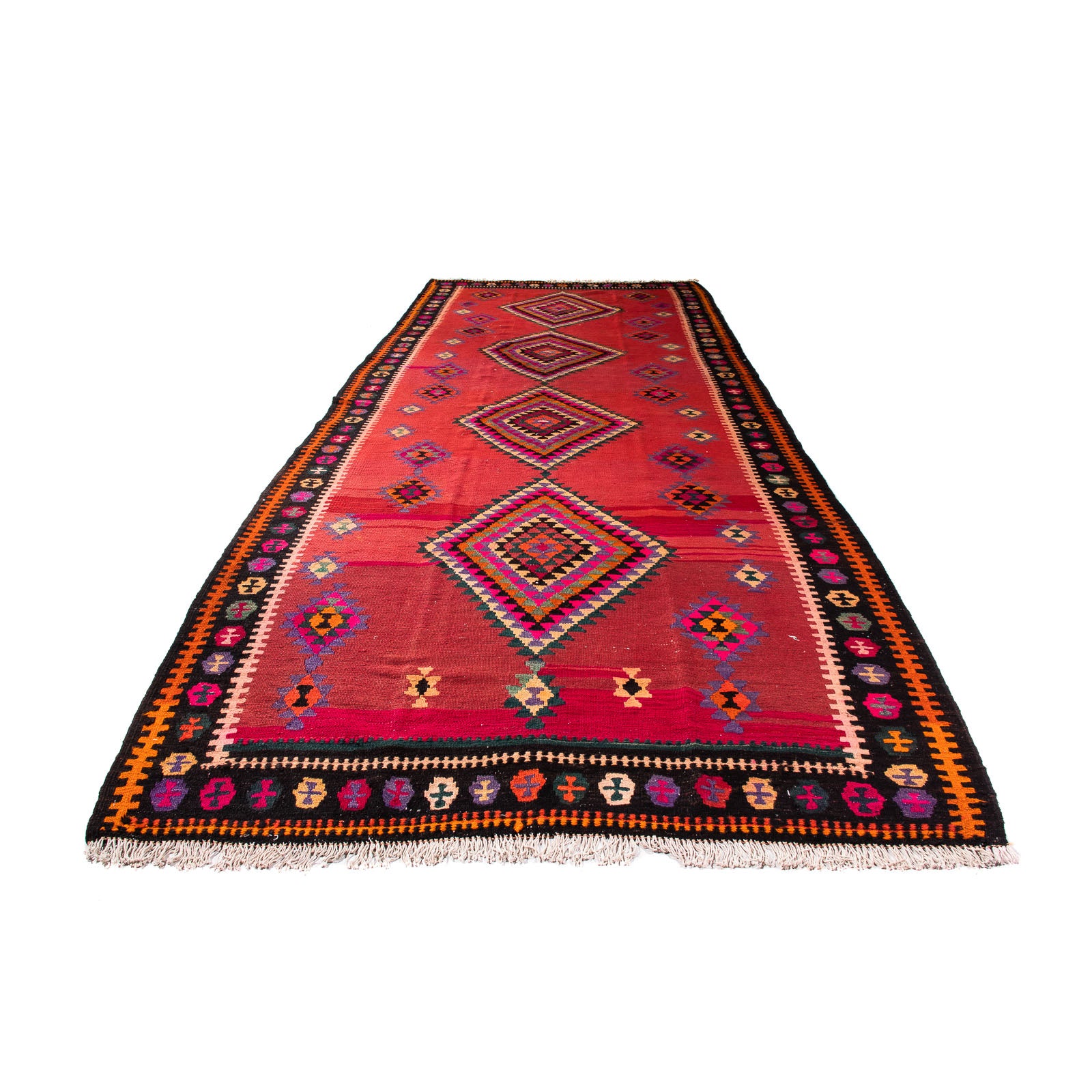 Alfombra de pasillo Alfombra Kelim - Antigua - 390 x 155 cm - multicolor