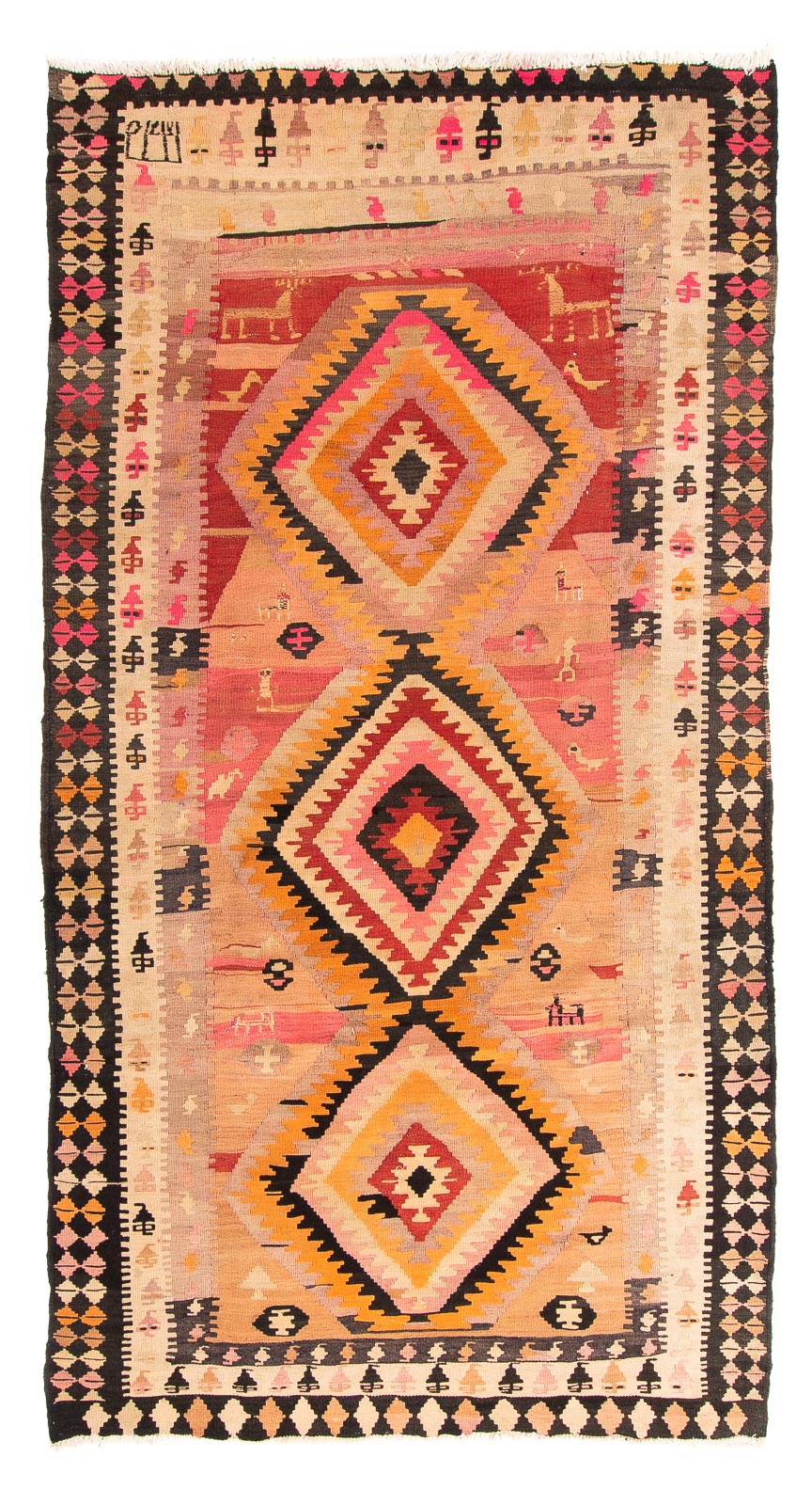 Alfombra de pasillo Alfombra Kelim - Antigua - 275 x 150 cm - multicolor