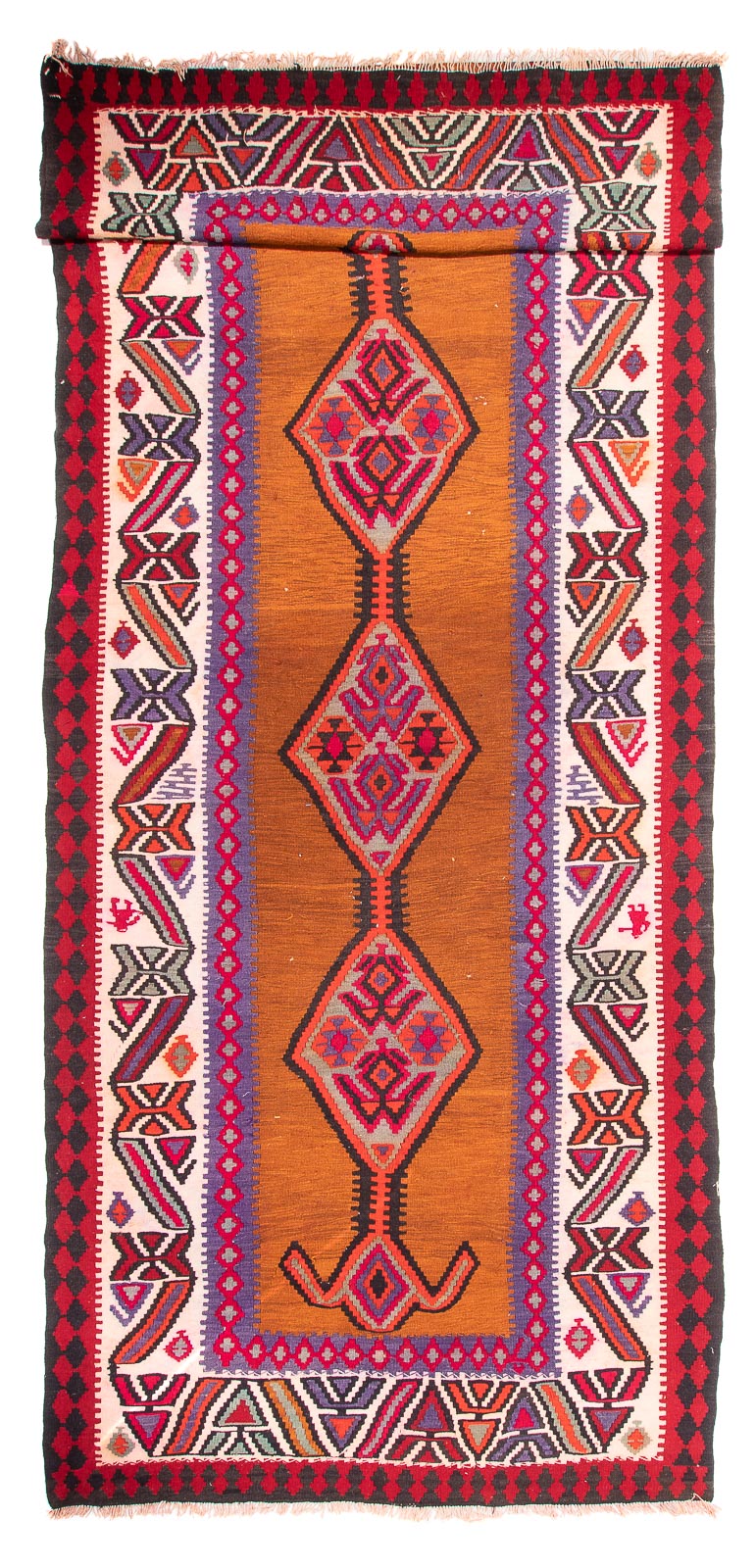 Alfombra de pasillo Alfombra Kelim - Antigua - 520 x 185 cm - marrón