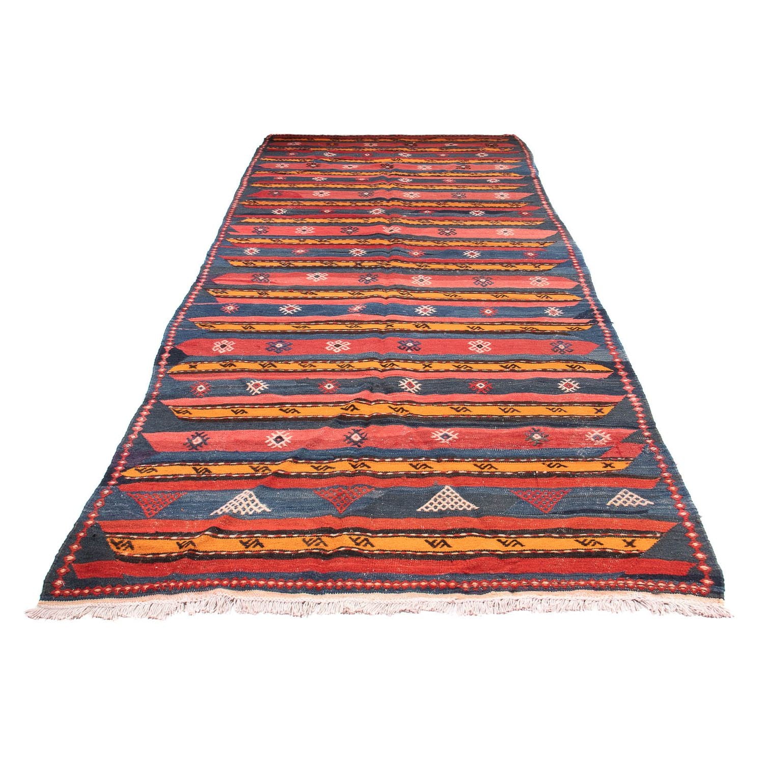 Alfombra de pasillo Alfombra Kelim - Antigua - 420 x 160 cm - azul oscuro