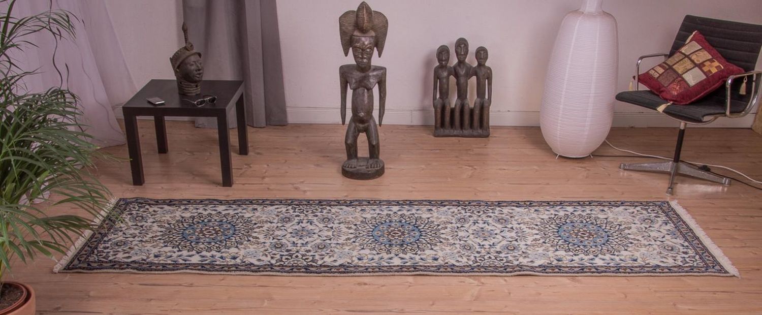 Alfombra de pasillo Alfombra Persa - Nain - Real - 295 x 81 cm - beige