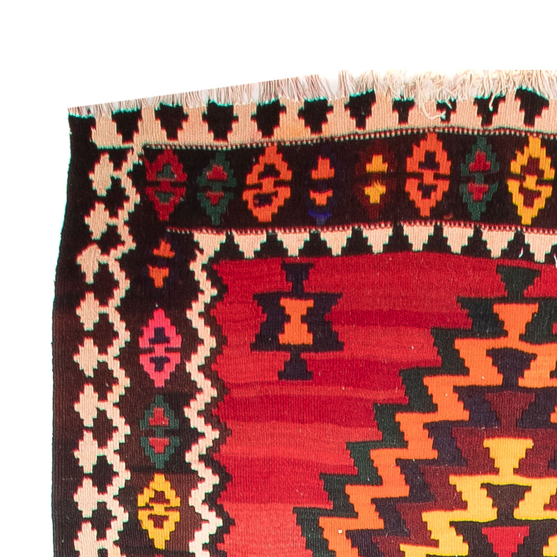 Alfombra de pasillo Alfombra Kelim - Antigua - 440 x 124 cm - rojo oscuro