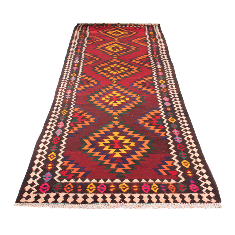 Alfombra de pasillo Alfombra Kelim - Antigua - 440 x 124 cm - rojo oscuro